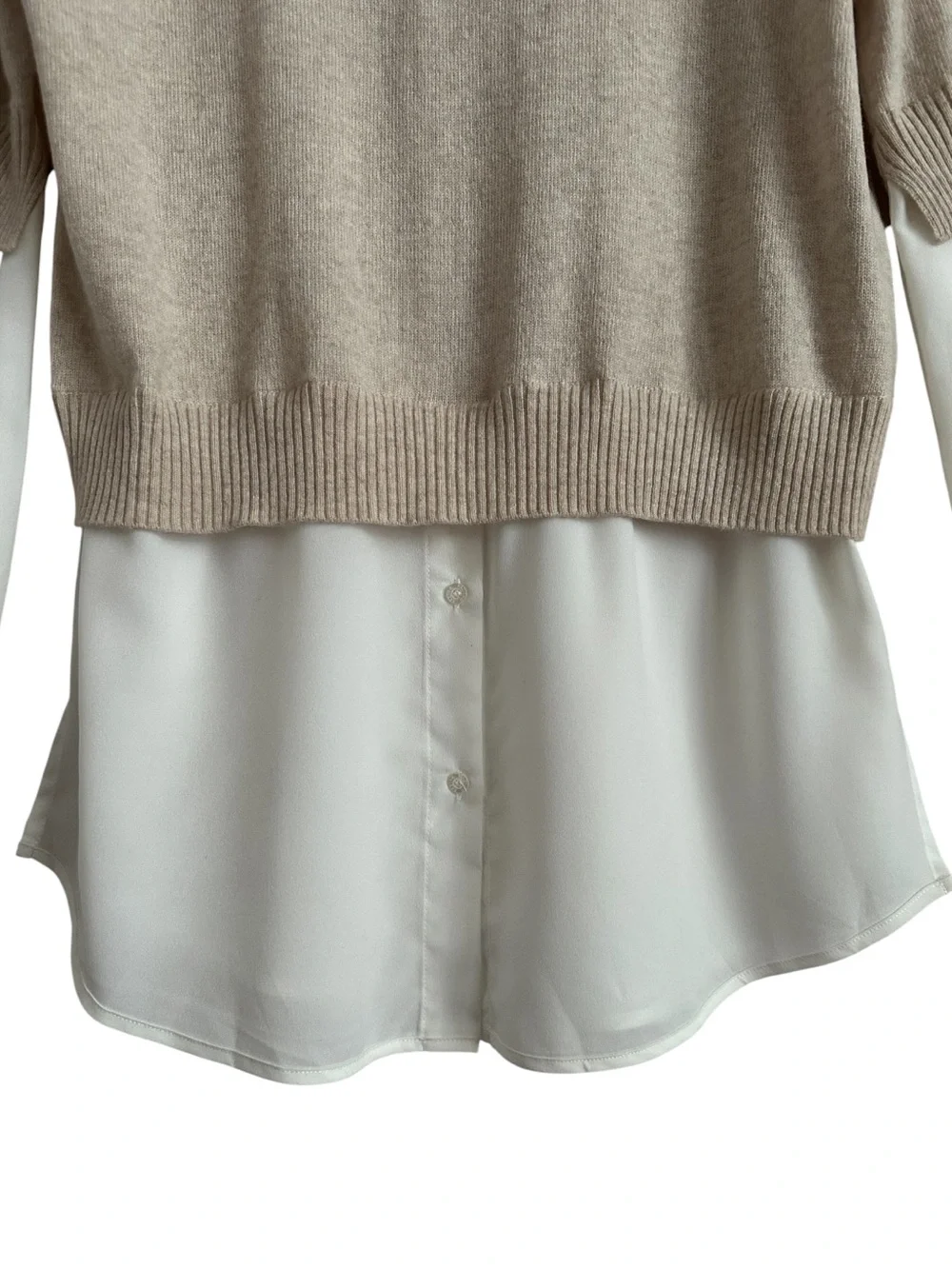 Brochu Walker Ebella Layered Crew Sweater Wool Cashmere Oatmeal Medium